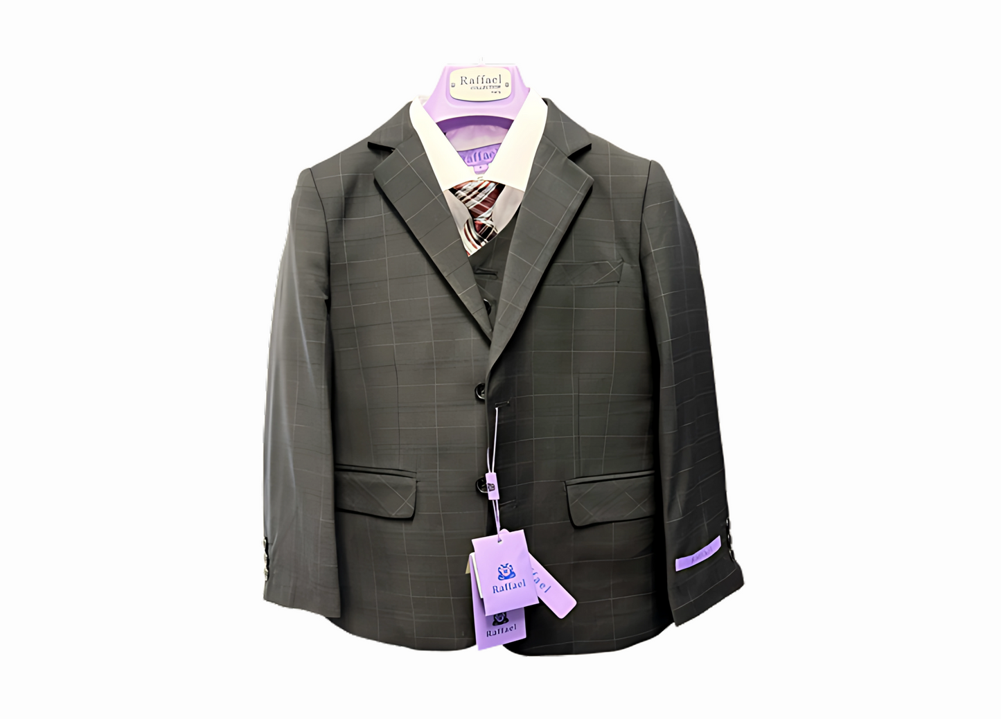 Boy Suit Poly/Visco Grey 5 Pcs Jacket, Vest, Pant, Shirt & Tie. #BS-21221-G (Vente Finale)