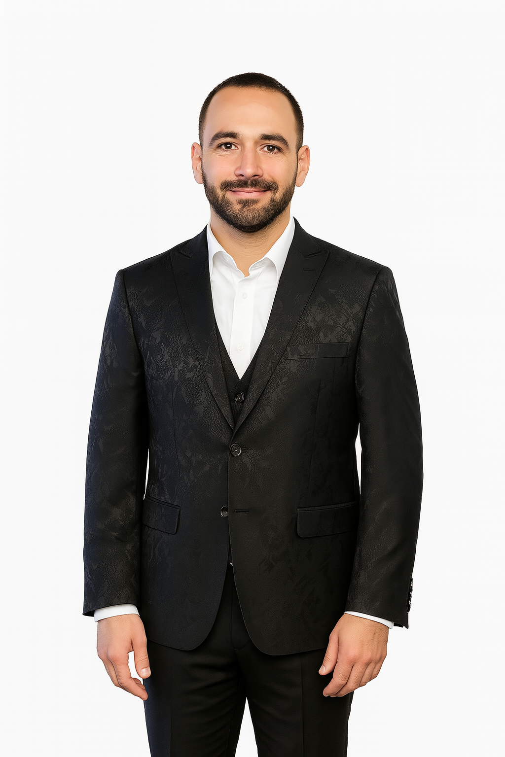 Men Suit Poly/Visco Slim Fit Black Pastel Formal Wear Black Pastel 3pcs with Black pant #62432-82 (Vente Finale)