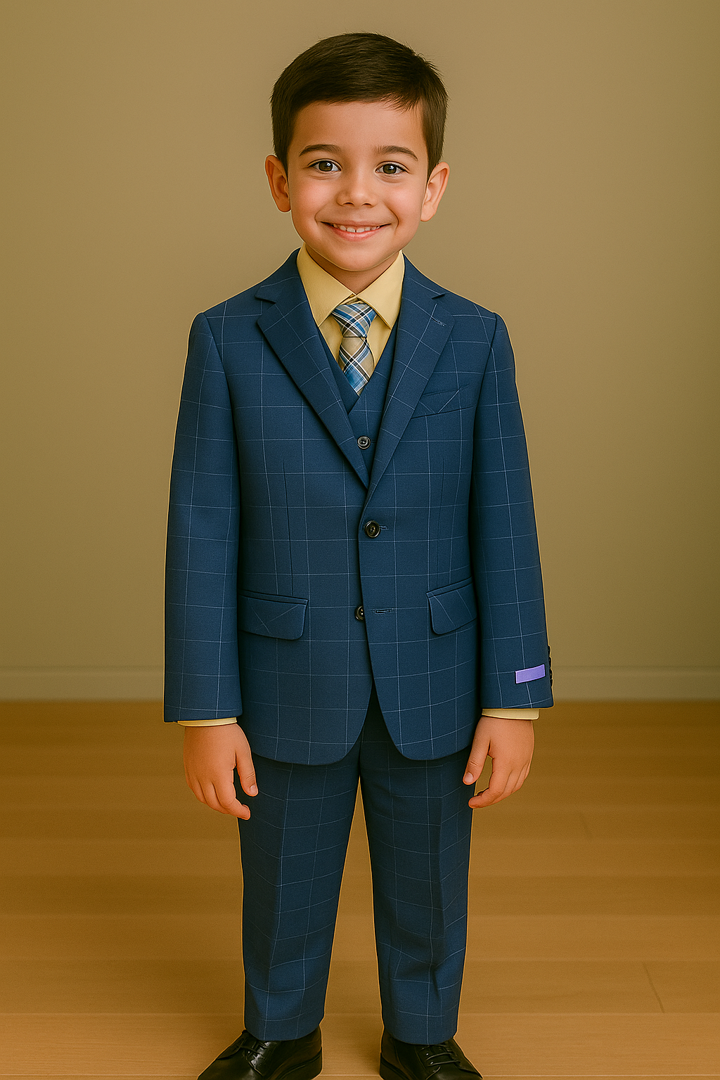 Boy Suit Poly/Visco Grey 5 Pcs Jacket, Vest, Pant, Shirt & Tie #BS-21221-BLU (Vente Finale)