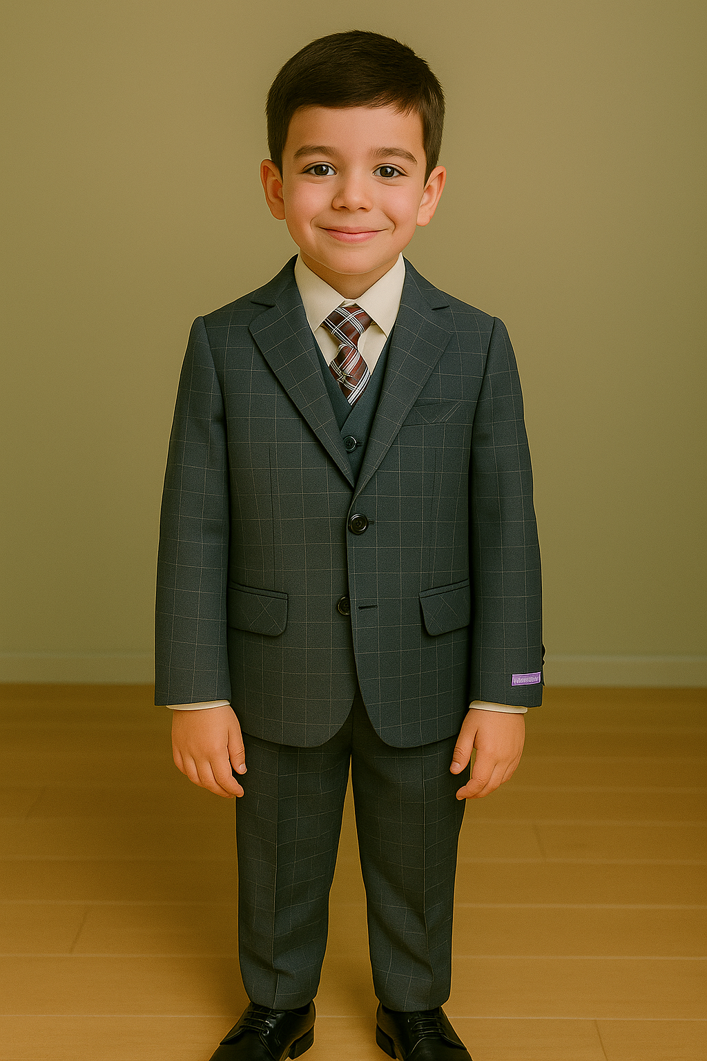 Boy Suit Poly/Visco Grey 5 Pcs Jacket, Vest, Pant, Shirt & Tie. #BS-21221-G (Vente Finale)