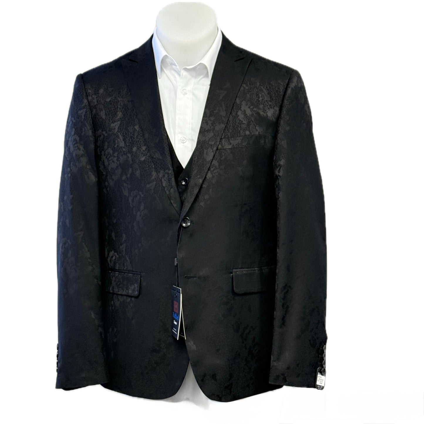 Men Suit Poly/Visco Slim Fit Black Pastel Formal Wear Black Pastel 3pcs with Black pant #62432-82 (Vente Finale)