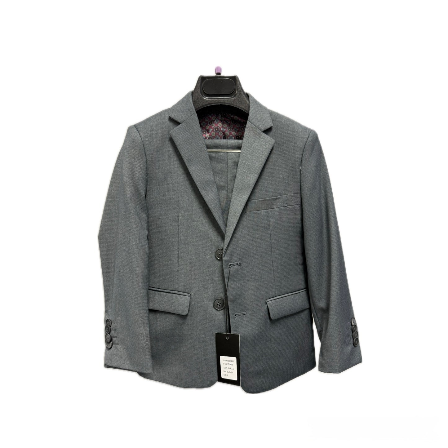 Boy Suit Poly/Visco Grey 5 Pcs Jacket, Vest, Pant, Shirt & Tie. #BS-ST-206BB-Charcoal (Vente Finale)