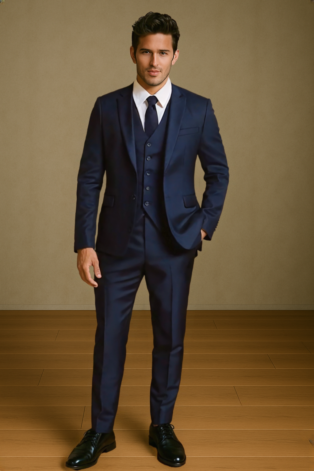 Raffael Uomo Men Suit Slim fit cut POly/Visco/Spandex 3pcs. FB-CB-DGr-Bu