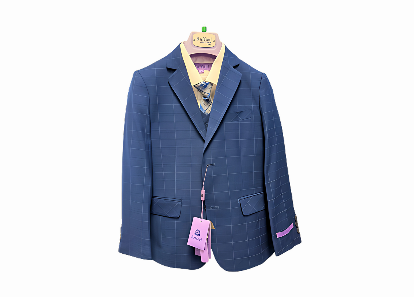 Boy Suit Poly/Visco Grey 5 Pcs Jacket, Vest, Pant, Shirt & Tie #BS-21221-BLU (Vente Finale)