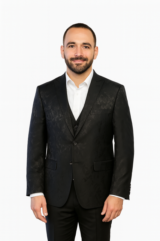 Men Suit Poly/Visco Slim Fit Black Pastel Formal Wear Black Pastel 3pcs with Black pant #62432-82 (Vente Finale)