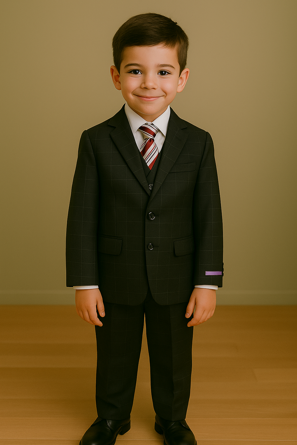 Boy Suit Poly/Visco Grey 5 Pcs Jacket, Vest, Pant, Shirt & Tie #BS-21221-B (Vente Finale)
