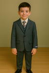 Boy Suit Poly/Visco Grey 5 Pcs Jacket, Vest, Pant, Shirt & Tie. #BS-21221-G (Vente Finale)