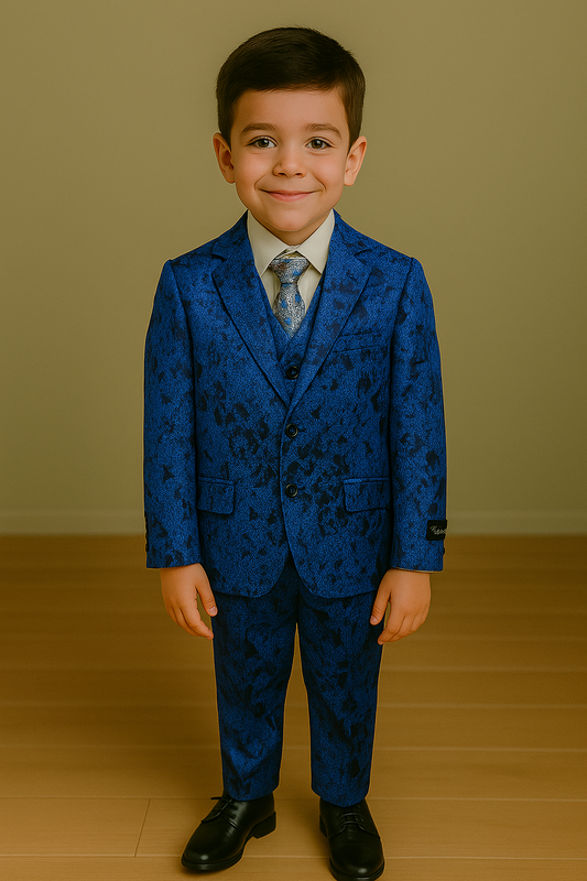 Boy Suit Poly/Visco Grey 5 Pcs Jacket, Vest, Pant, Shirt & Tie. #BS-62432-80 (Vente Finale)