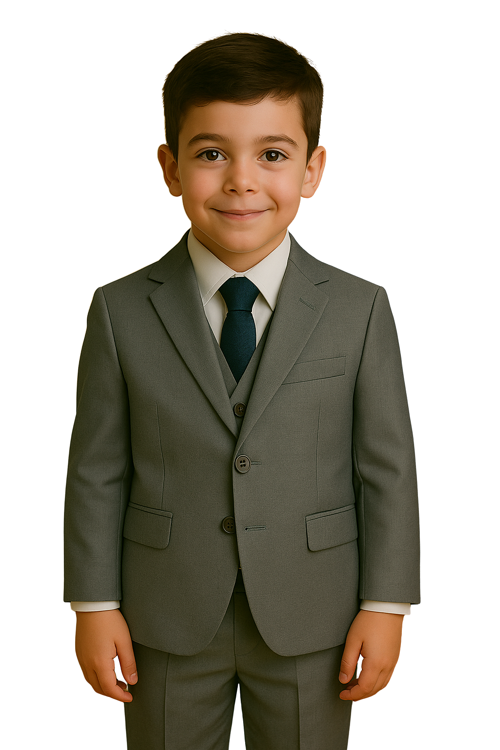 Boy Suit Poly/Visco Grey 5 Pcs Jacket, Vest, Pant, Shirt & Tie. #BS-ST-206BB-Charcoal (Vente Finale)