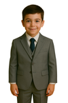 Boy Suit Poly/Visco Grey 5 Pcs Jacket, Vest, Pant, Shirt & Tie. #BS-ST-206BB-Charcoal (Vente Finale)